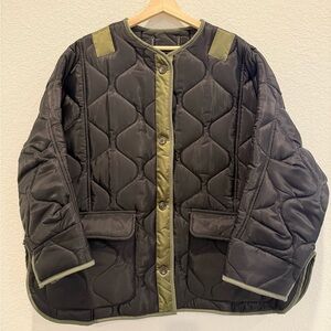 The Frankie Shop Teddy Quilted Jacket Black/Green